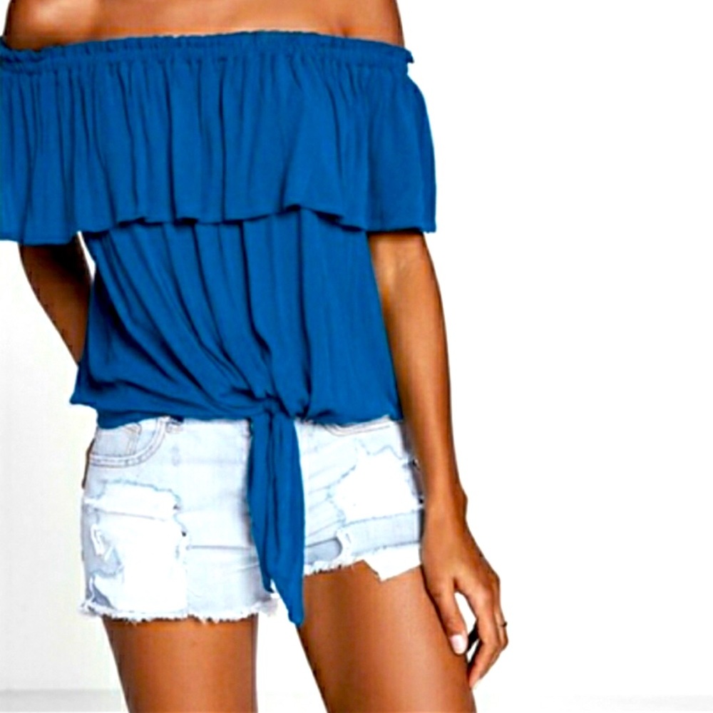 Express Off Shoulder Tie Front Crop Top Blouse
